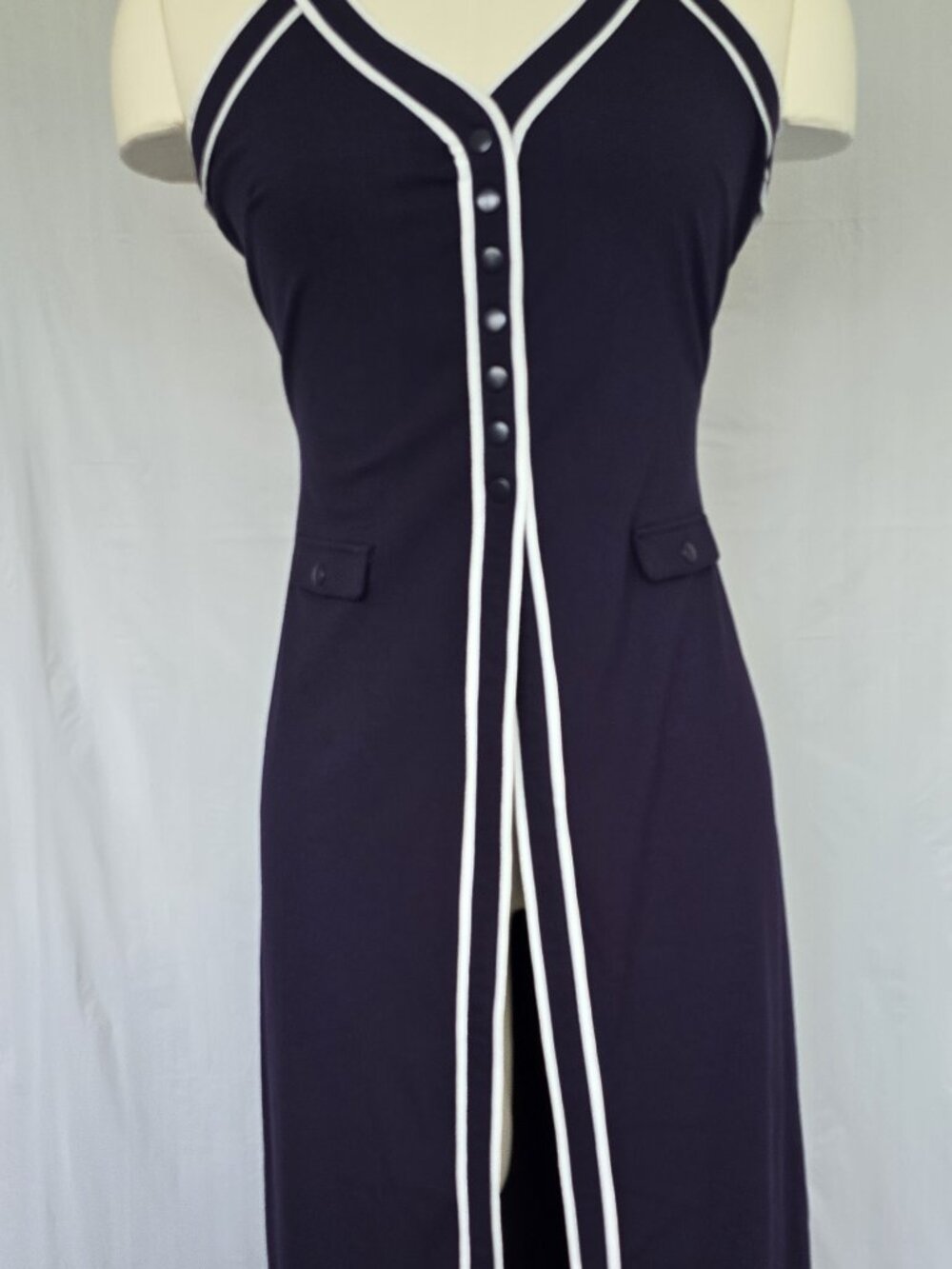 NWT Anthropologie Maeve Navy Contrast Piping Long Duster Dress L
